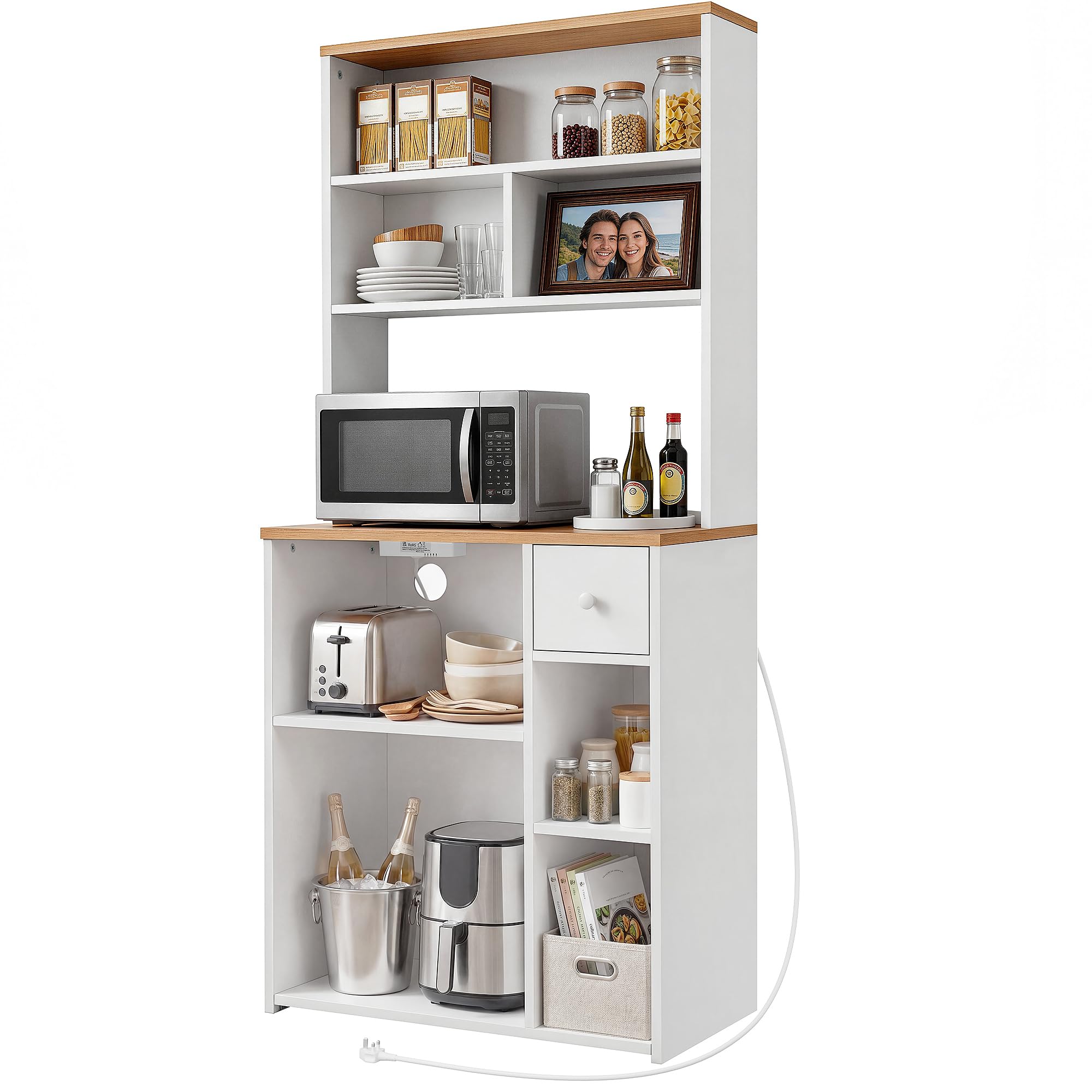 YITAHOME Estante para panadería con Toma de Corriente, Estante de Almacenamiento de Cocina con encimera, Estante Alto de Cocina con 75 cm de Ancho, 2 Salidas de CA, 2 Puertos USB, Barra de café