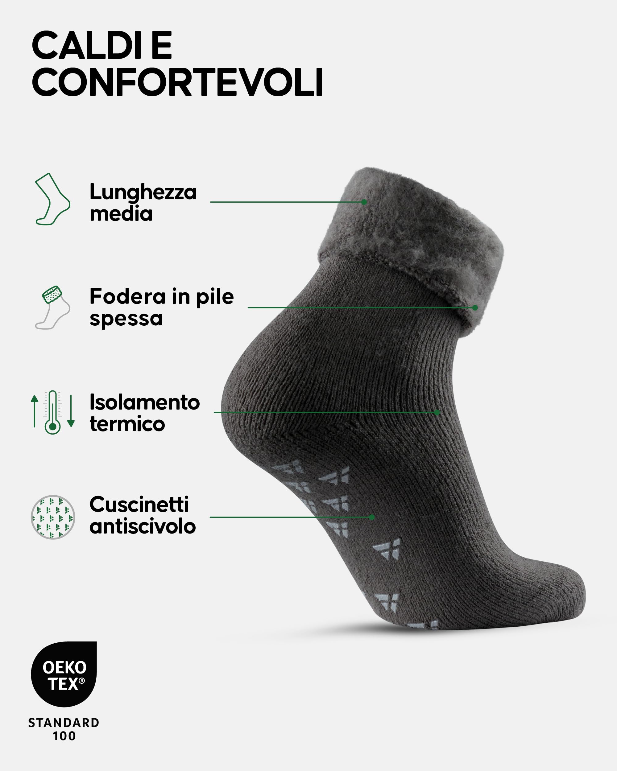 DANISH ENDURANCE Calze Antiscivolo Termiche, con Interni in Pile, per Uomo, Donna e Bambino, 2 Paia