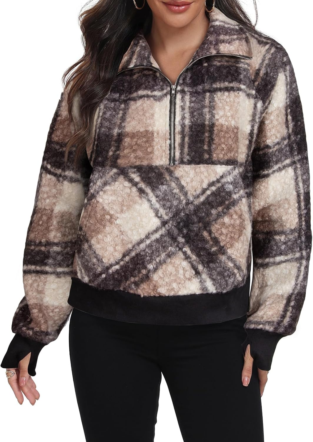 SeSe Code Womens Oversized Half Zip Sweatshirt Long Sleeve Cozy Fleece Pullover Hoodie Casual with Pockets & Thumb Holes - Image 3