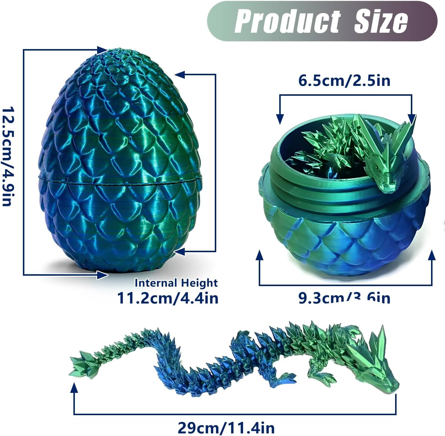 3D Printed Dragon Eggs with Dragon Inside – Fun Fidget Figurine Toys, Easter Basket Stuffers Surprise Mystery Crystal Printing Dragon Egg Adult Home Office Desk Decor Toy Gifts (Laser Blue&Green)