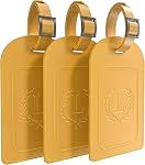Alphabet Luggage Tags, 3 Pack Yellow Initial Bag Tags with Privacy Cover & Replaceable ID Card, Faux Leather Suitcase Tags for Travel, Flights & Cruises