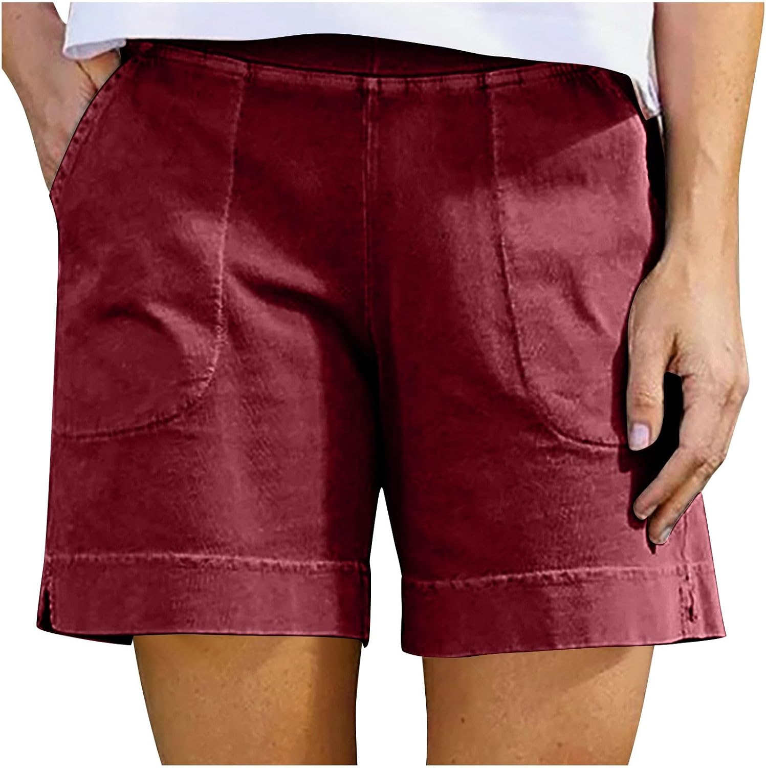 Cotton Shorts Women Casual Linen Short Pant Summer Elastic Waist Bermuda Slacks Vacation Beach Bottoms Outfits Pockets