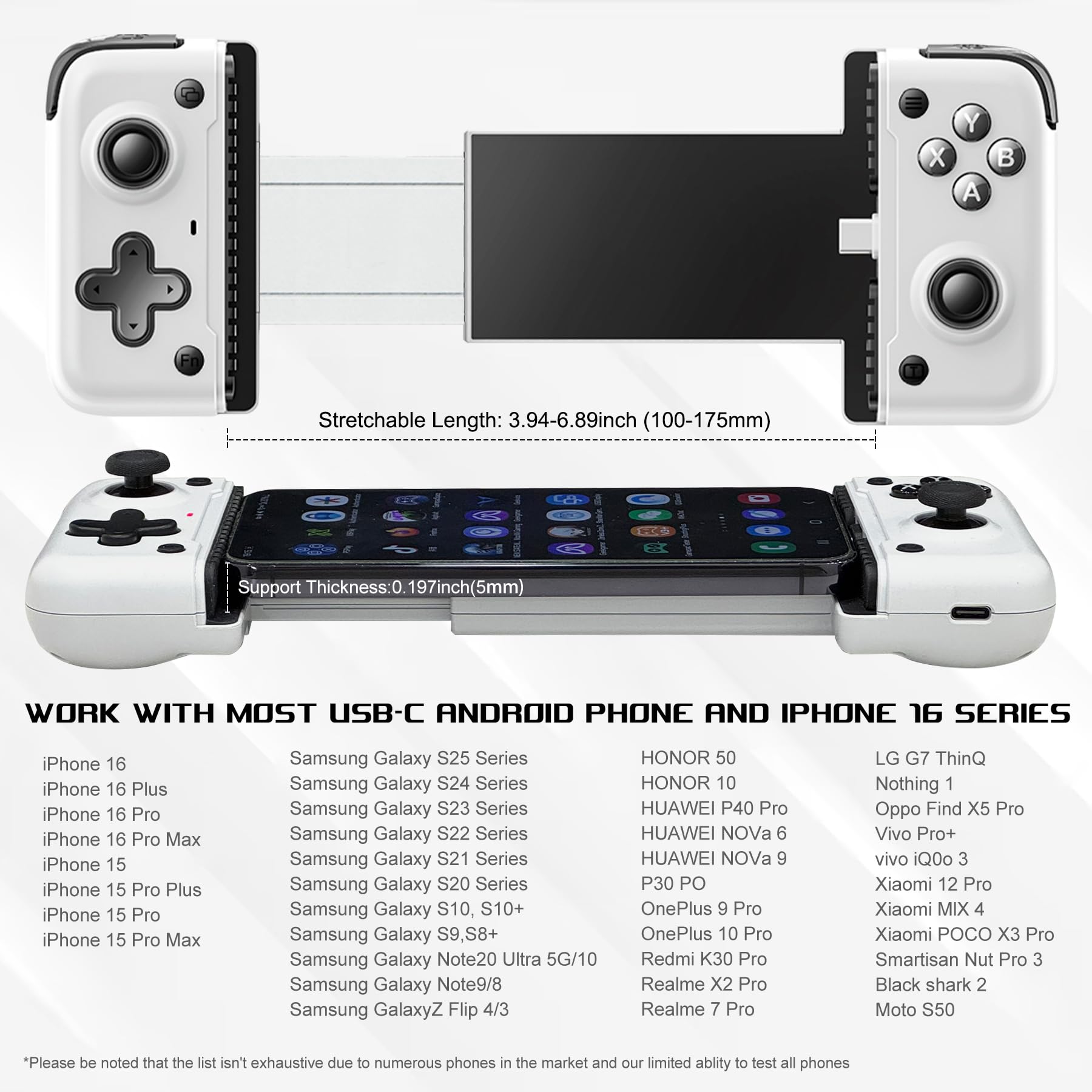 Koiiko USB C Mobile Gaming Controller für Android & iPhone 17/16/15 Series, Type-C Phone Game Gamepad Joysticks with Hall Trigger/Turbo/Back keys, Play Xbox Cloud Game, PS Remote Play, CODM