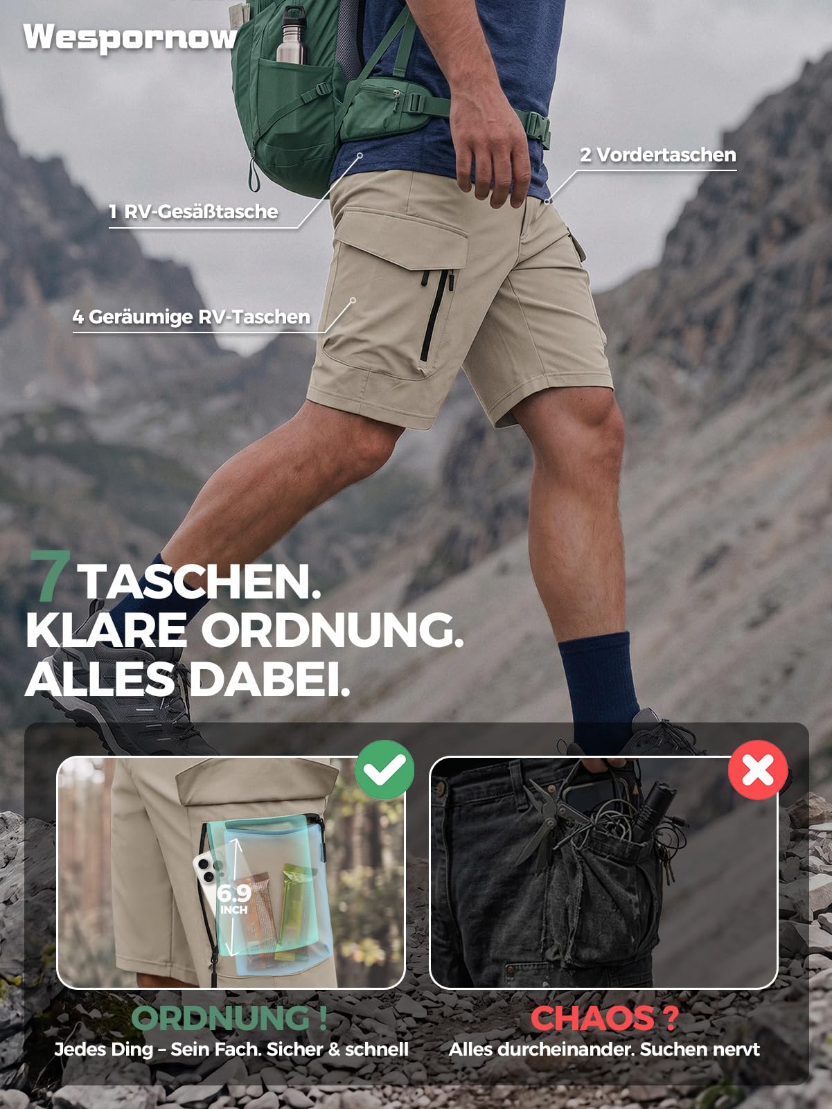 Wespornow Pantaloncini Cargo Homme Bermuda Pantalons de Travail Pantalons Courts Cargo Homme Pantalons de Trekking Chino Élastiques Pantalons MTB