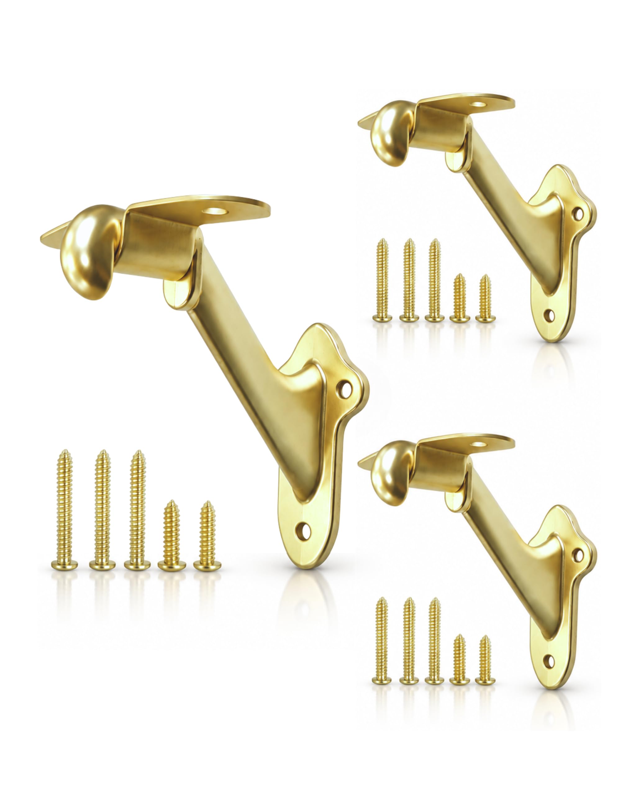 Stair Handrail Brackets Wooden Railing Support Champagne Brass, 3 Pack | HOWTOOL