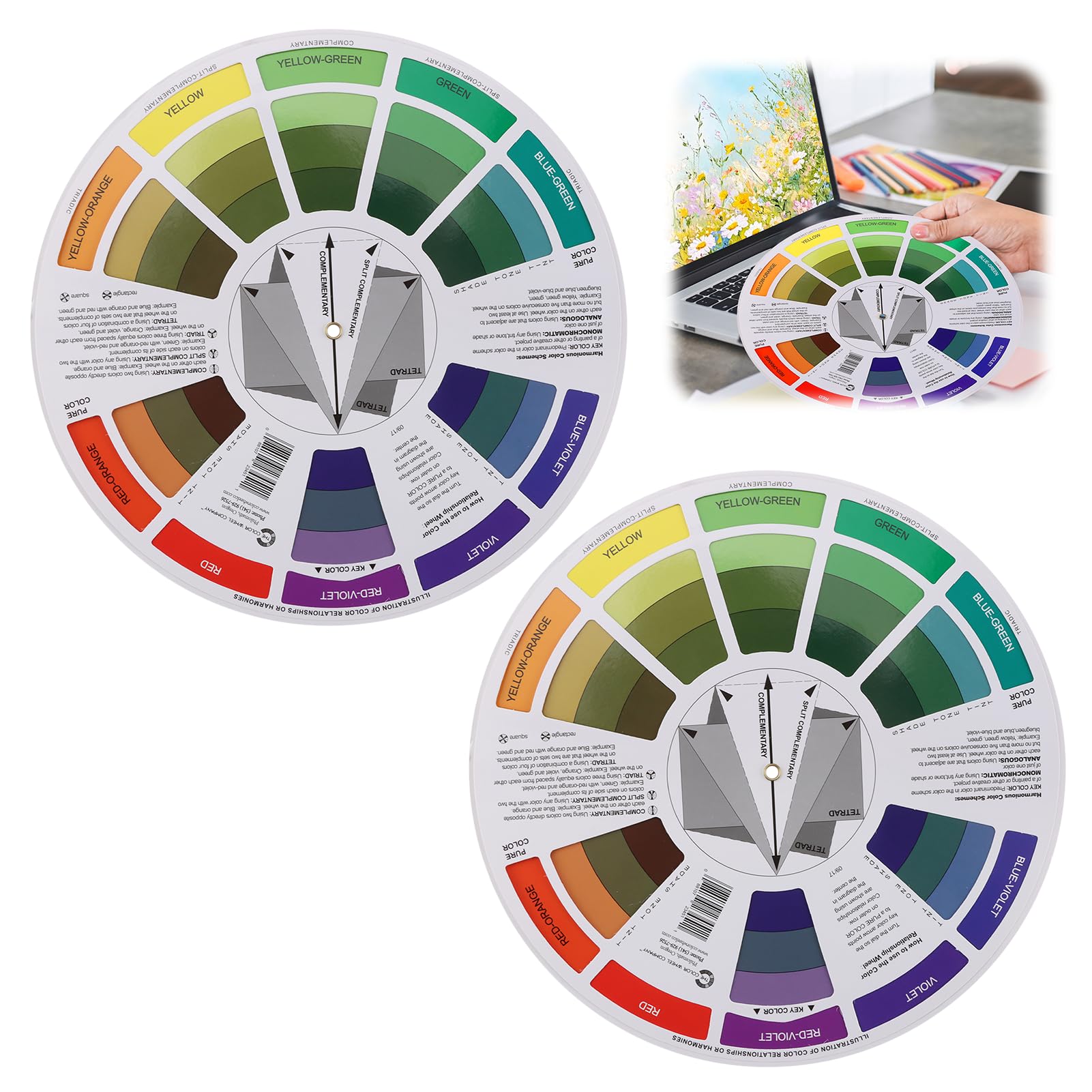 2 Pcs Color Wheel Set, Art Makeup Mixing Guide 9Inch