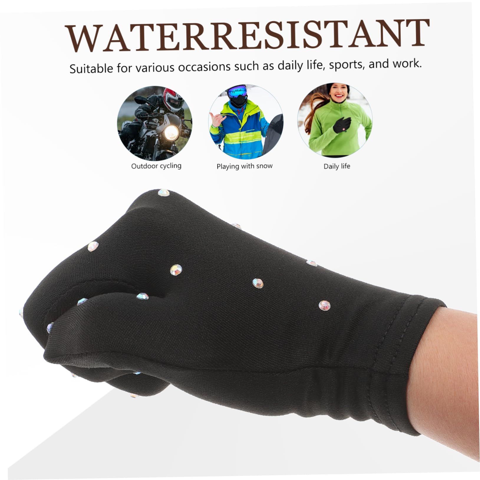 Kisangel Guantes de Patinaje Guantes Brillantes revestimientos de Guantes Patines de Hielo Guantes de Agarre Suministros de Rendimiento Guantes de Fiesta niña Licra Black