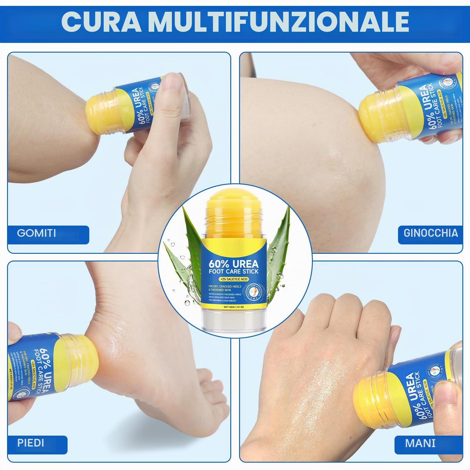 2pcs 60% Urea Stick per la cura dei piedi con acido salicilico al 2%, per talloni secchi screpolati e pelle ispessita,80g