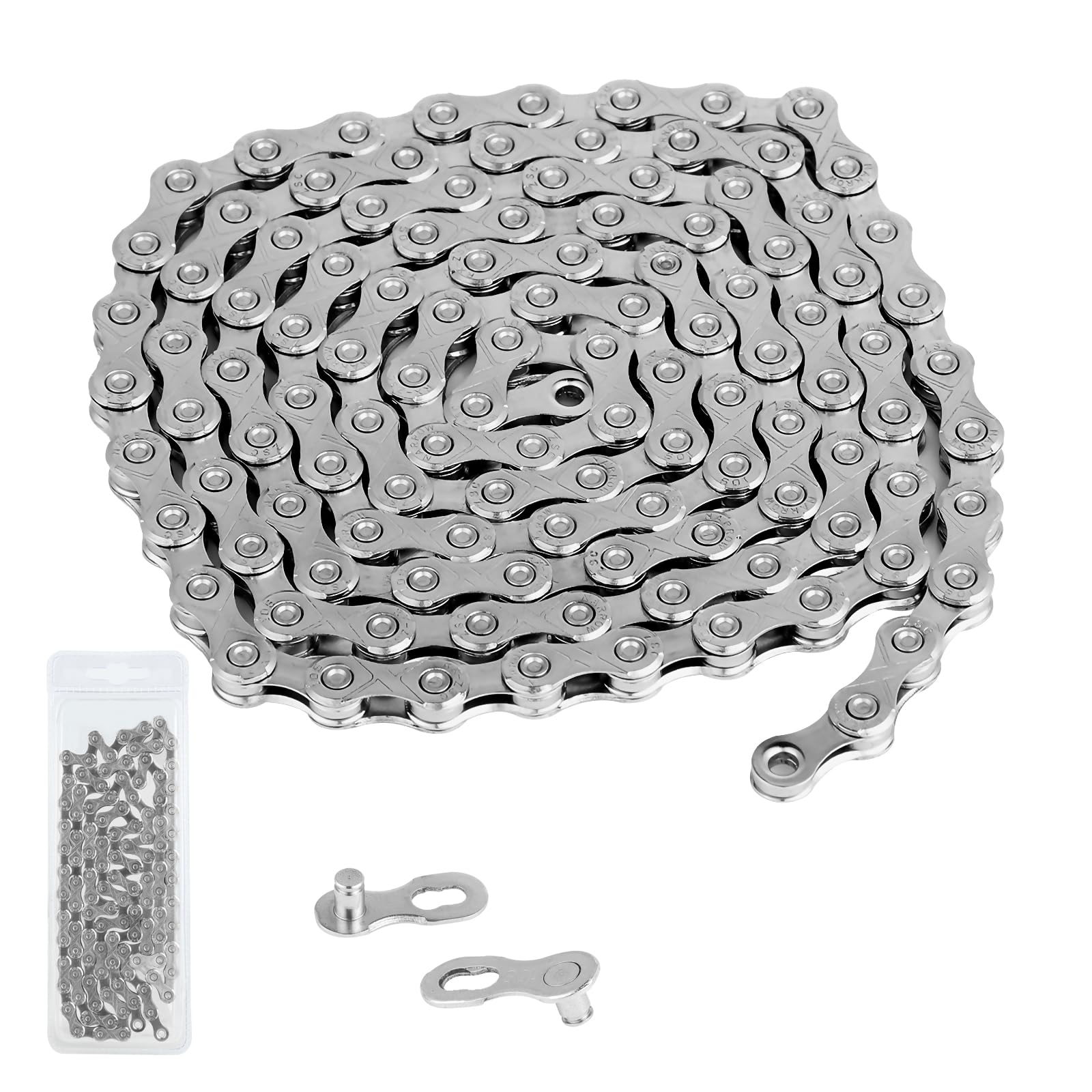 Cadena Bicicleta 10 Velocidades, 1/2 x 11/128 Pulgadas, Acero Especial, Plata, Cadena de Eslabones para Mountain Bike, Sportbike, Cadena Duradera Compatible con Varios Tipos de Bicicletas
