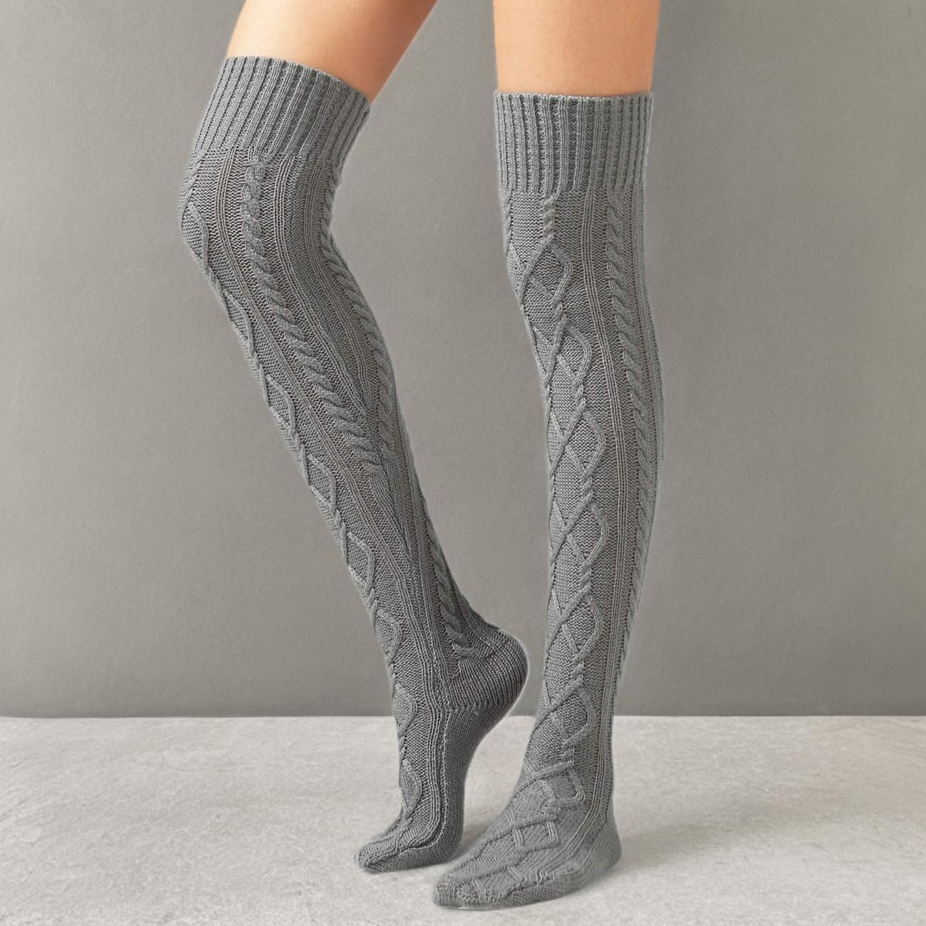 SherryDC Women's Cable Knit Thigh High Boot Socks Extra Long Winter Stockings Leg Warmers - Image 6