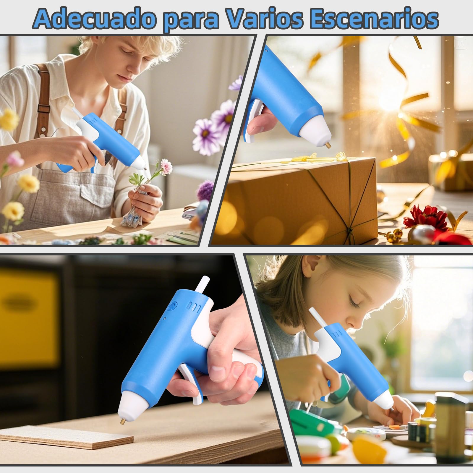 Pistola de Pegamento Caliente Inalámbrica con 20 Barras de Silicona, Calentamiento Rápido de 25S, Batería Recargable 2000mAh Type-C, Apagado inteligente, para Arte, Artesanía, DIY, Azul