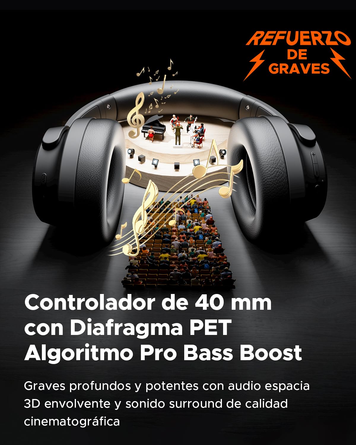 truefree Auriculares Bluetooth 6.0 con ANC, 125H de Autonomía, Supraaural | Diadema Supraaural, Carga Rápida, EQ Personalizable mediante App, Conexión Multipunto