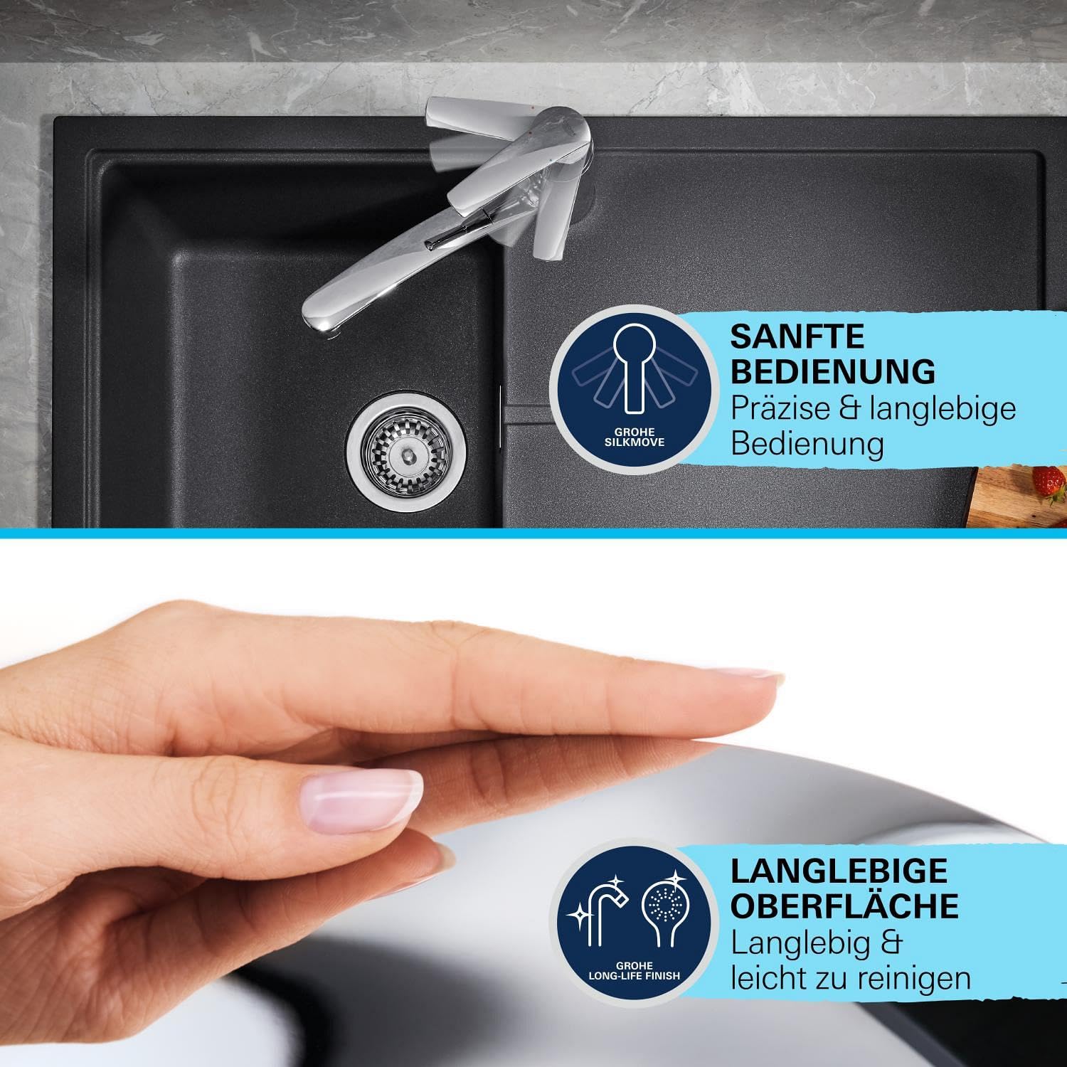 GROHE Start, Niederdruck Küchenarmatur 2 Strahlarten (Wasserhahn Küche für offene Warmwasserbereiter, herausziehbare Brause, 90° schwenkbar, wassersparend, werkzeugfreie Montage), chrom, 1012400000