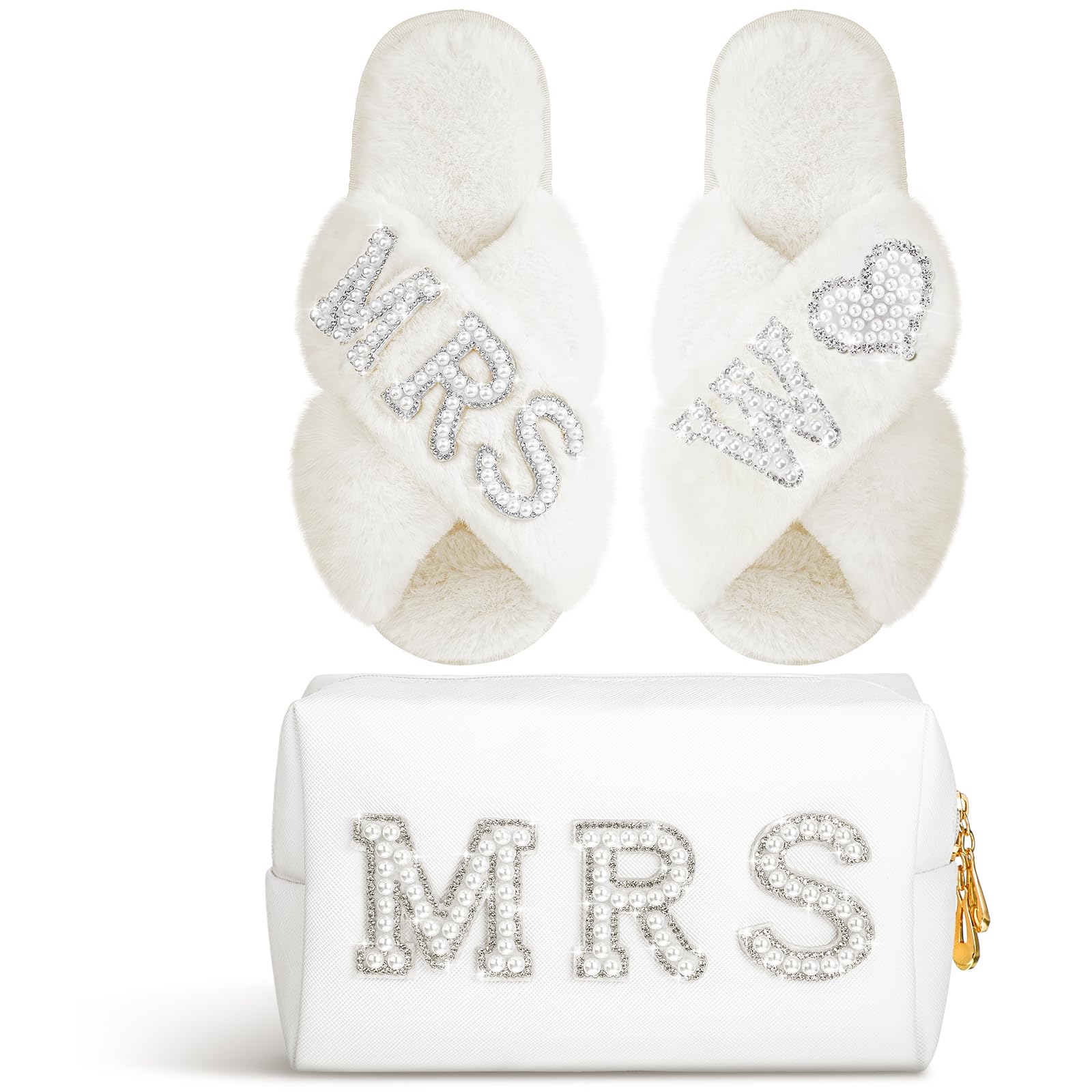 Xtinmee Personalized Bride Slipper Mrs Letter Makeup Bag for Wedding Day W