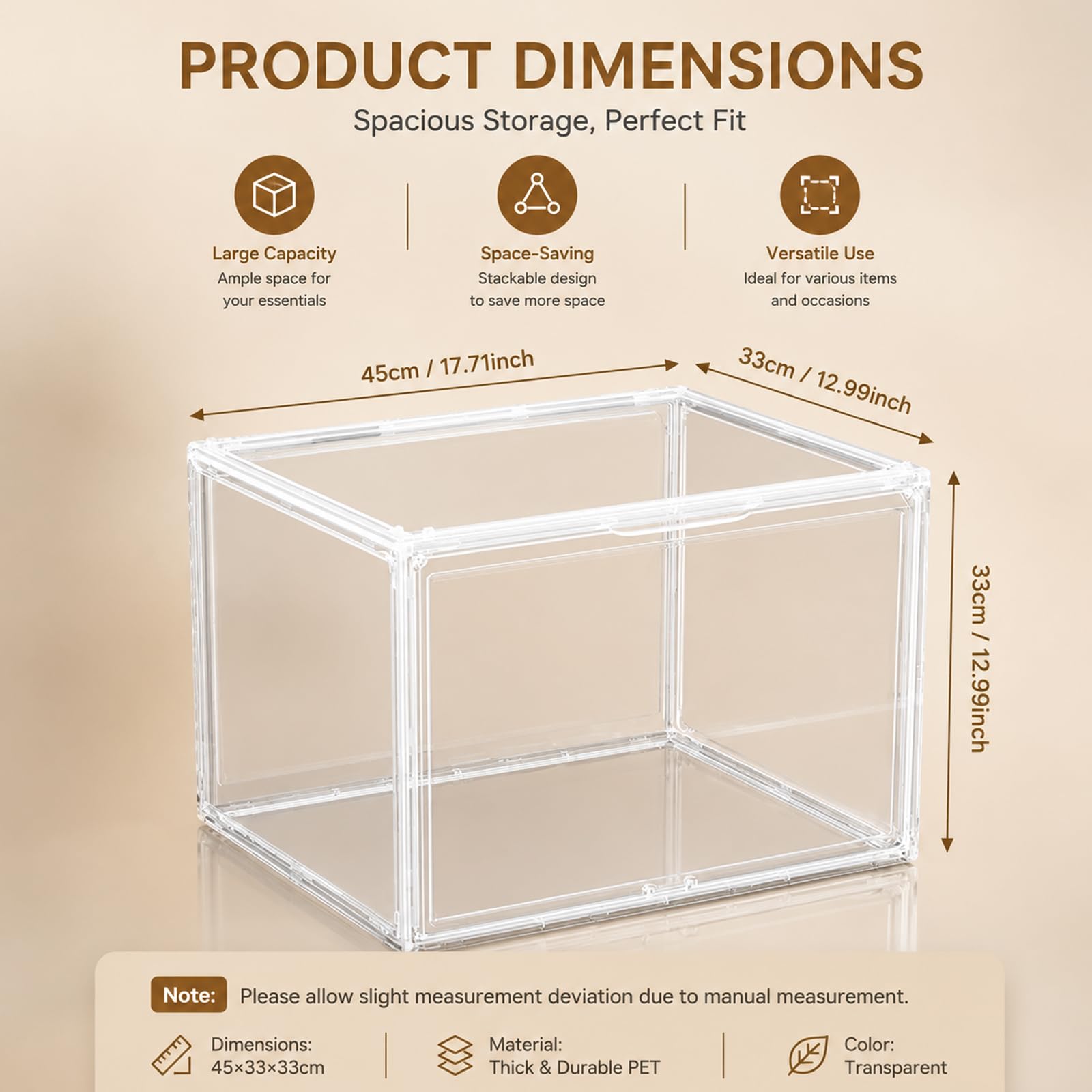 Mini vitrine avec fermeture magnétique, boîte en plexiglas empilable, 45 x 33 x 33 cm, vitrine de protection anti-poussière pour poupées, sacs à main, chaussures et casques, enfants, amis ou amis