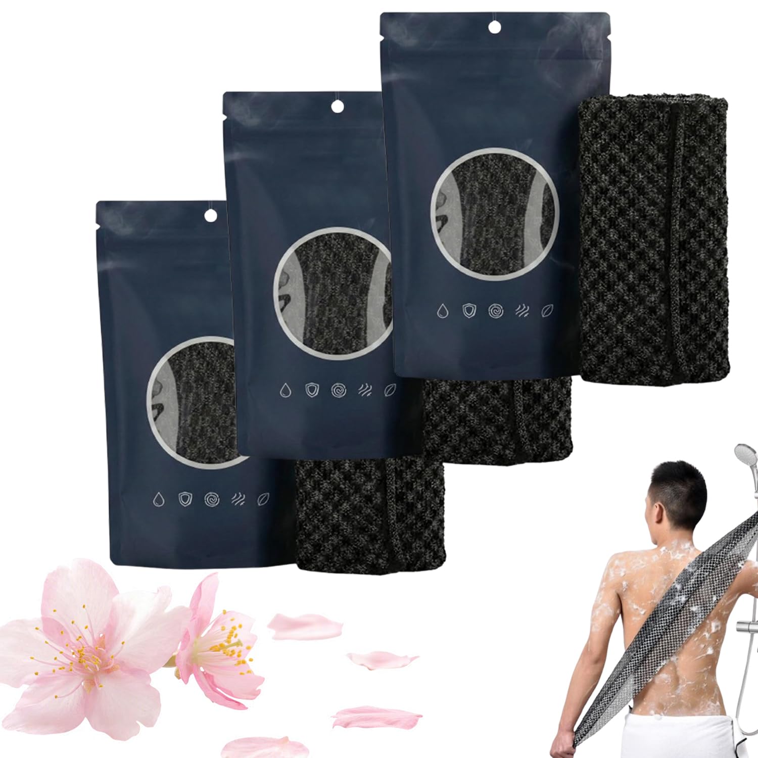 Asciugamano Esfoliante,In Fibra Di Bambù Naturale e Carbone Attivo, Per Un'Esfoliazione Delicata Del Corpo,Quick Drying, Balanced Fabric for Sensitive and Mature Skin (3*A)