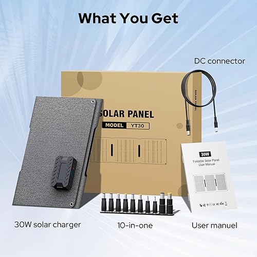 Miniatura 11 de Cargador de panel solar de 30 W Panel solar plegable IP65 Cargador solar impermeable con QC3.0 USB y salida CC (10 conectores) 24% de alta