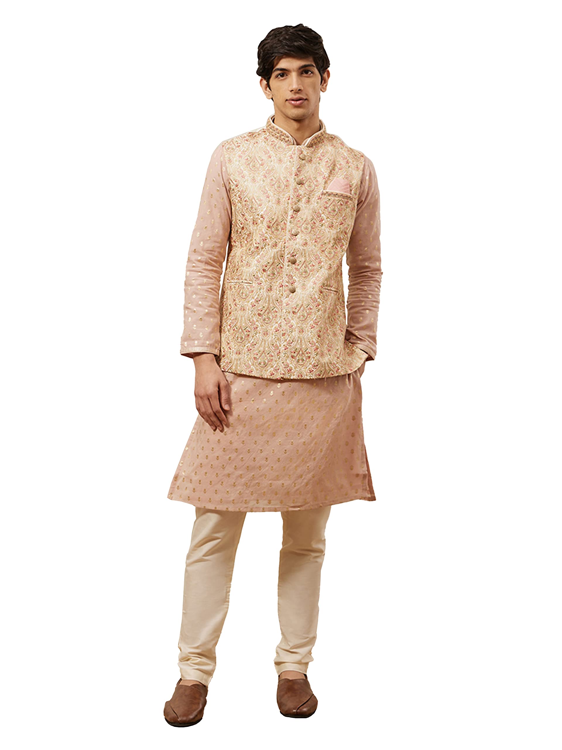 manyavar Men's Art Silk Printed Nehru Jacket (1pc)-picture-16