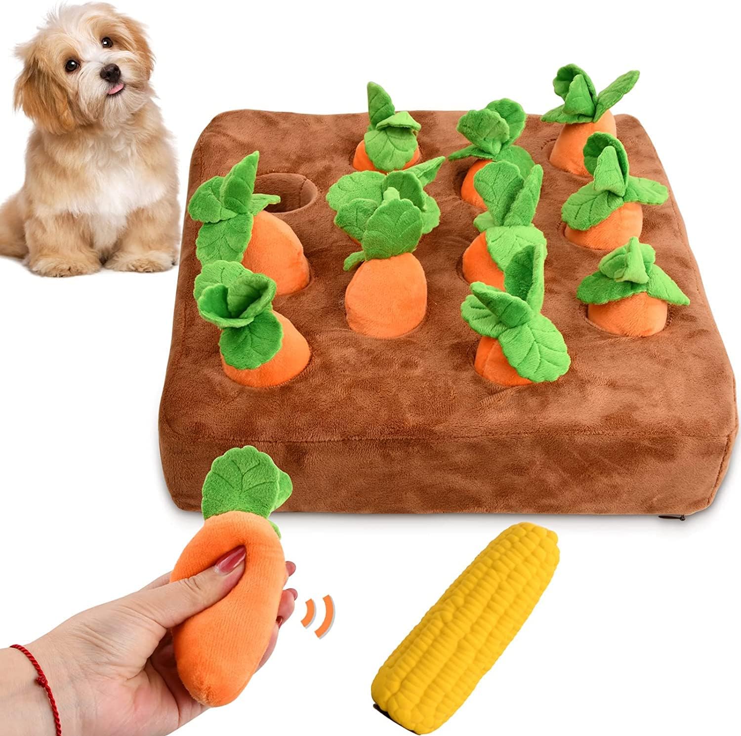 Elitecran Squeaky Carrots Enrichment Dog Puzzle Toys, Hide and Seek