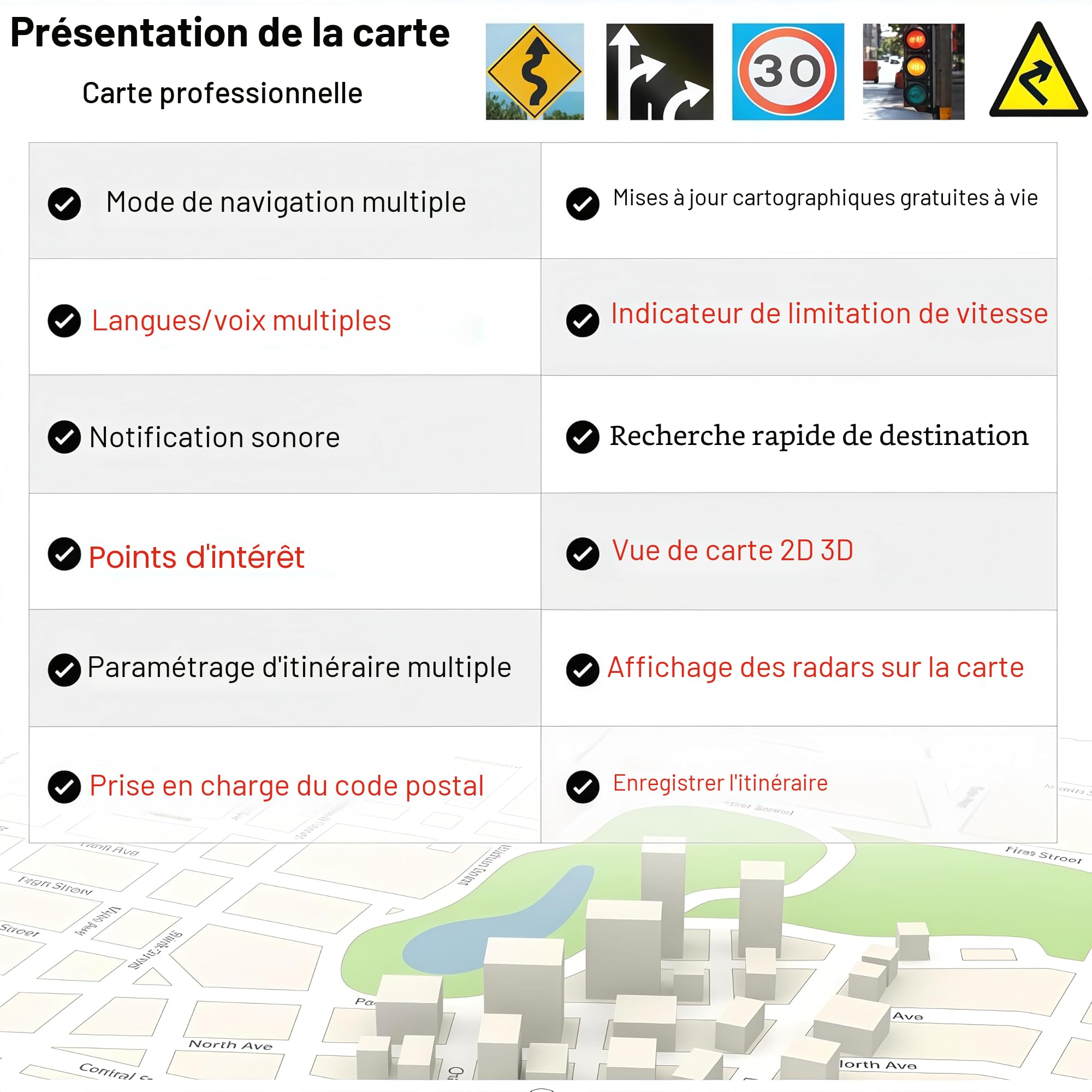 Navigateur GPS, écran tactile 7 pouces Navigation GPS pour voiture, camion, camping-car, avec informations trafic, carte de l'Europe 2025, mises à jour gratuites à vie, guidage vocal en temps réel