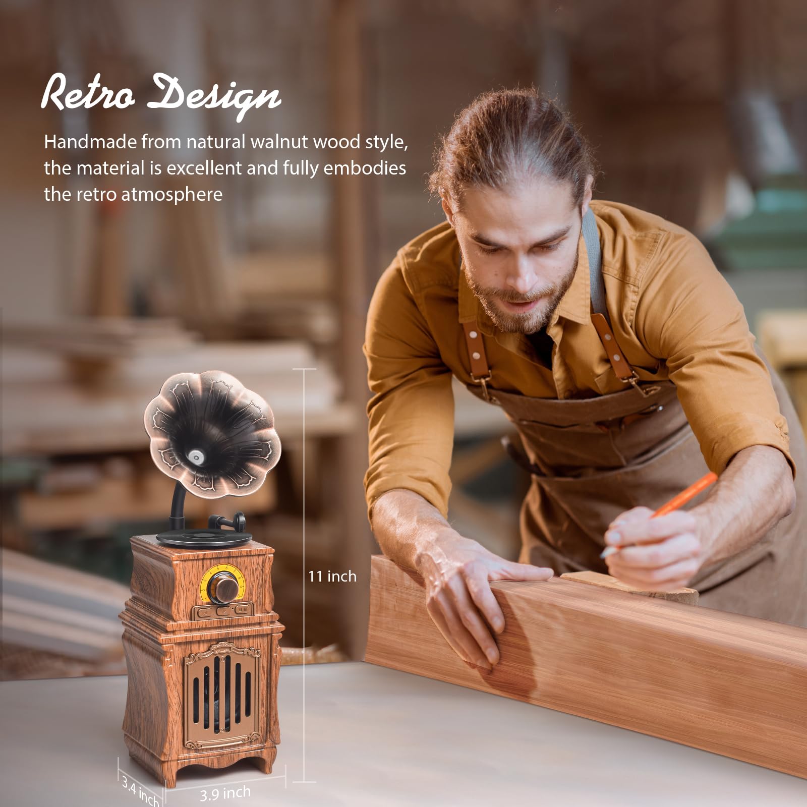COLSUR Radio Portatile Vintage Retro Legno AM FM Bluetooth 5.3 1800mAh Altoparlante Ricaricabile TF/USB/AUX