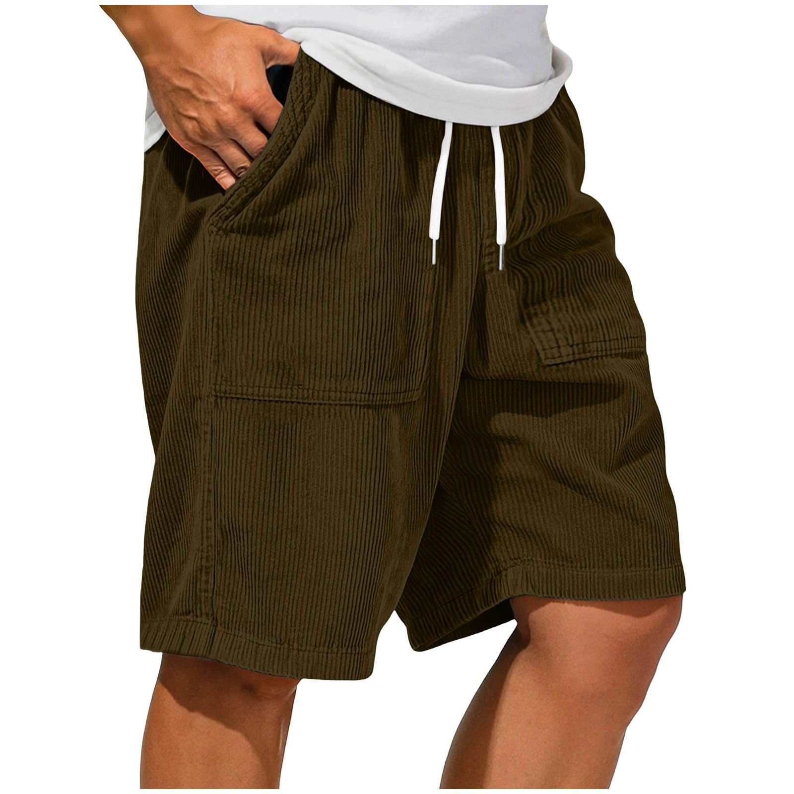 Cambkatl Versatile Corduroy Shorts for Men Summer Outdoor Casual Stretch Straight Leg Casual Shorts with Pockets