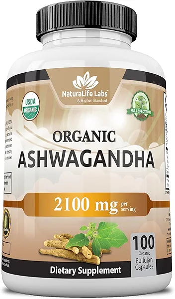 Organic Ashwagandha 2,100 mg - 100 Veggie Capsules Pure Organic Ashwagandha Powder and Root Extract - Stress Relief, Mood Enhancer
