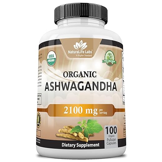 Organic Ashwagandha 2,100 mg - 100 Vegan Capsules Pure Organic Ashwagandha Powder and Root Extract - Stress Relief, Mood Enhancer, Immune & Thyroid Support
