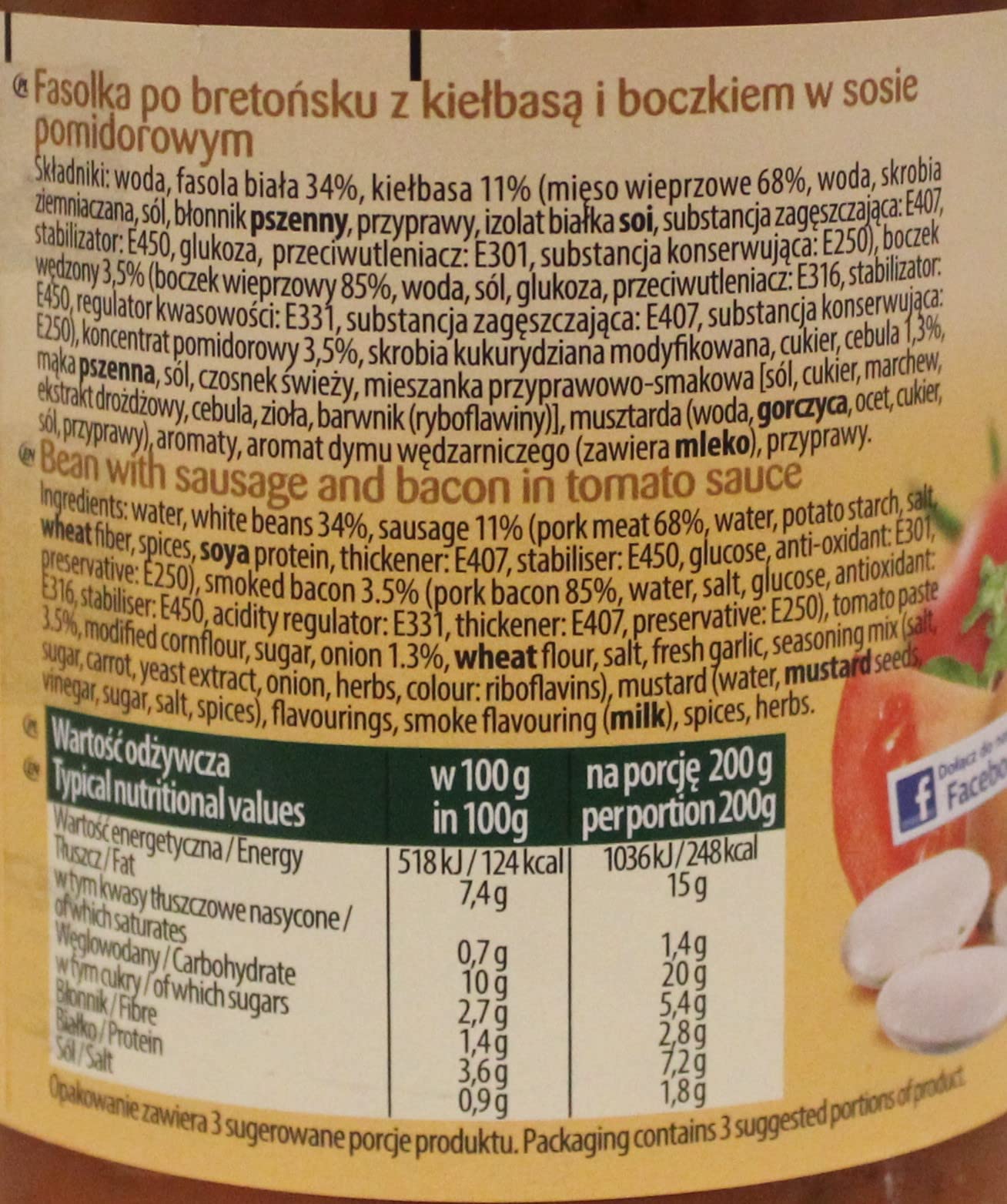 Pudliszki Fasolka Fagioli, salsiccia e pancetta, 600 g (confezione da 8)