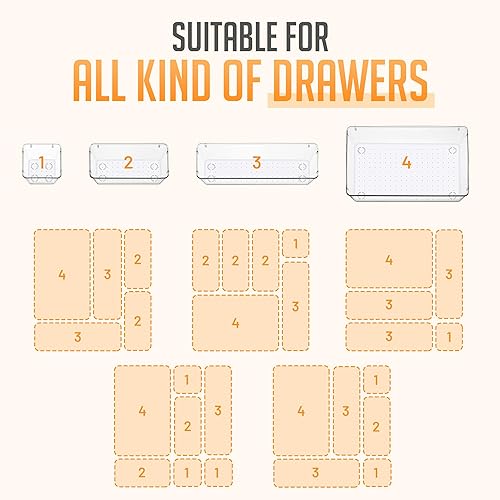 Vista 5 de Masirs Juego organizador de cajones transparentes – 25 cubos de almacenamiento de plástico para escritorio, baño, cocina, tocador, sistema modular