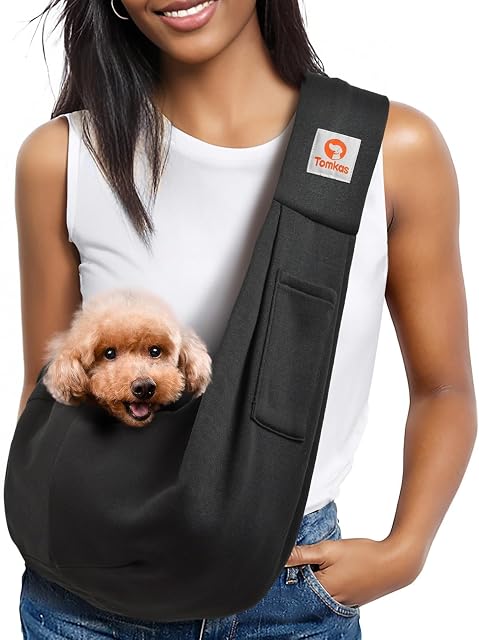 Tomkas Petit porte-chiens - Réglage. & Poche zippée - Convient aux chiots (Noir, M - Poche classique & Bracelet classique)