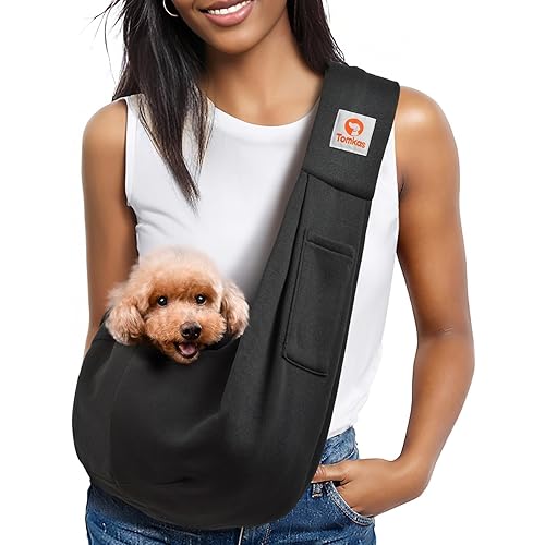 Tomkas Small Dog Sling Carrier - Classic Pocket & Classic Strap - Wrap Carrier - for 3-10 lbs Pets(Black)