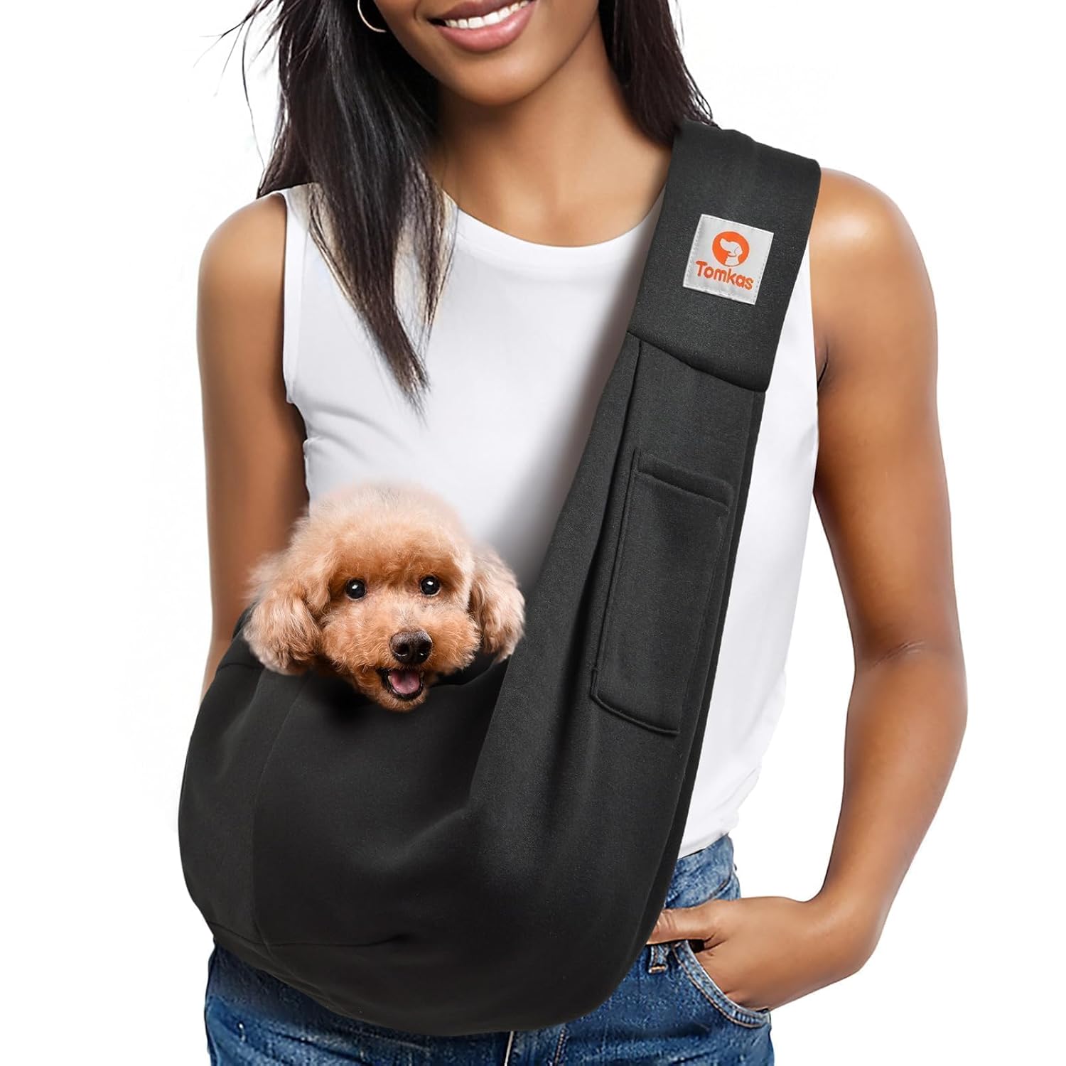 Tomkas Small Dog Sling Carrier - Classic Pocket Classic Strap - for 3-10 lbs Pets Black