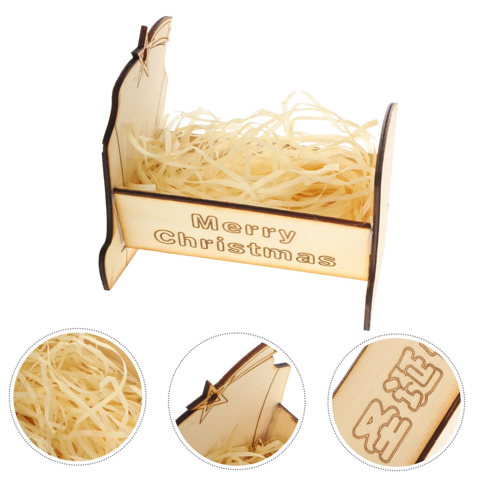Cabilock 3stücke Holzkrippe Mit Jesusfigur Handgefertigtes Krippenornament Für Weihnachtsdekoration Massivem Für Schreibtisch Und