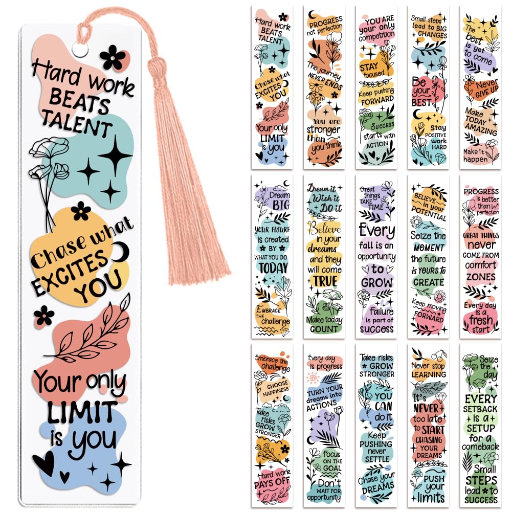 Peacoblue 30 Pieces Bookmark Stickers UV DTF Bookmark Stickers Inspirational Words for Women Men Waterproof Bookmarks (No Blank Backing) for Acrylic, Plastic, Metal