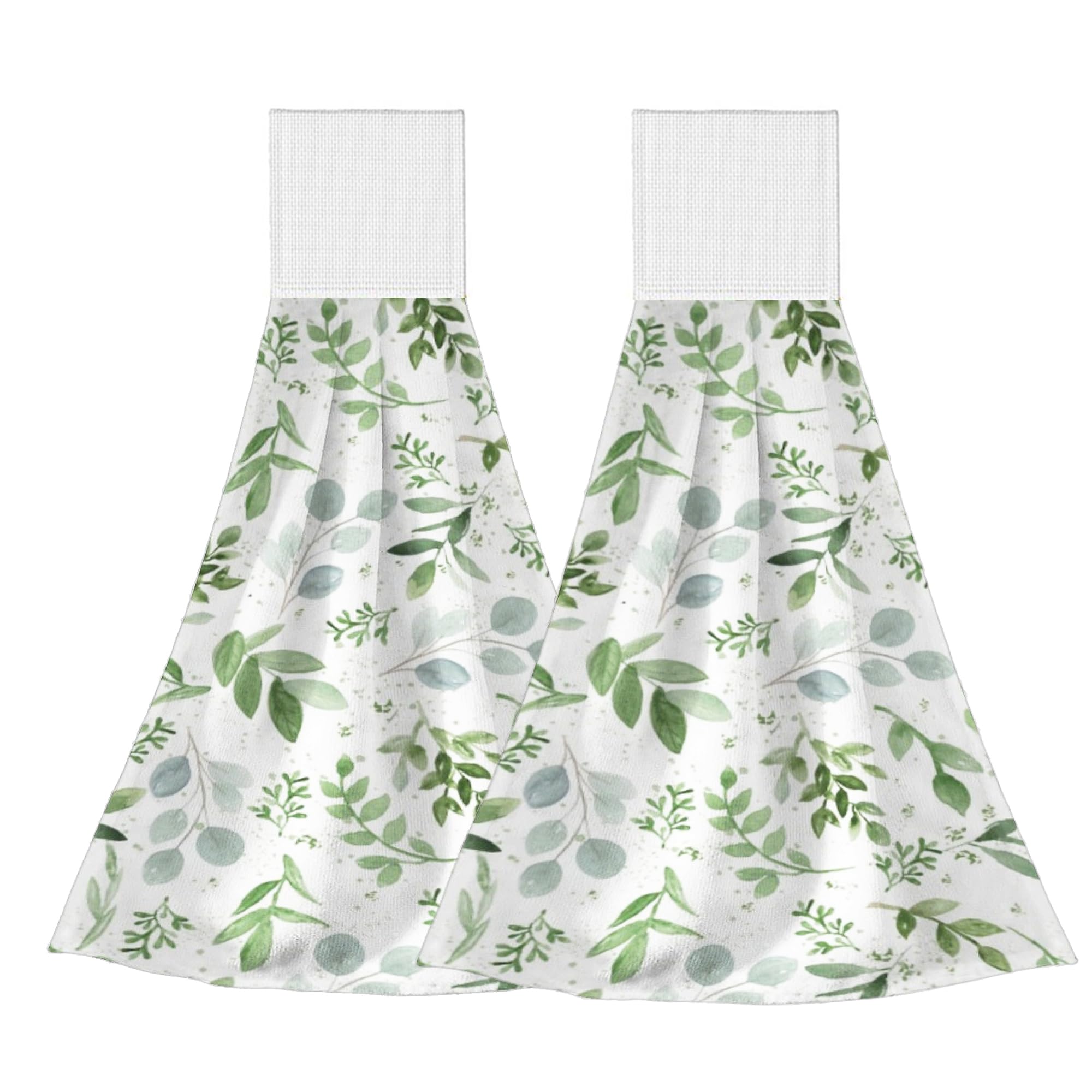 Vodbne Sage Green Kitchen Hand Towels with Hanging Loops Absorbent Dish Oven Towel, Fast Drying Hanging Towels Spring Decor for Home Kitchen Bathroom