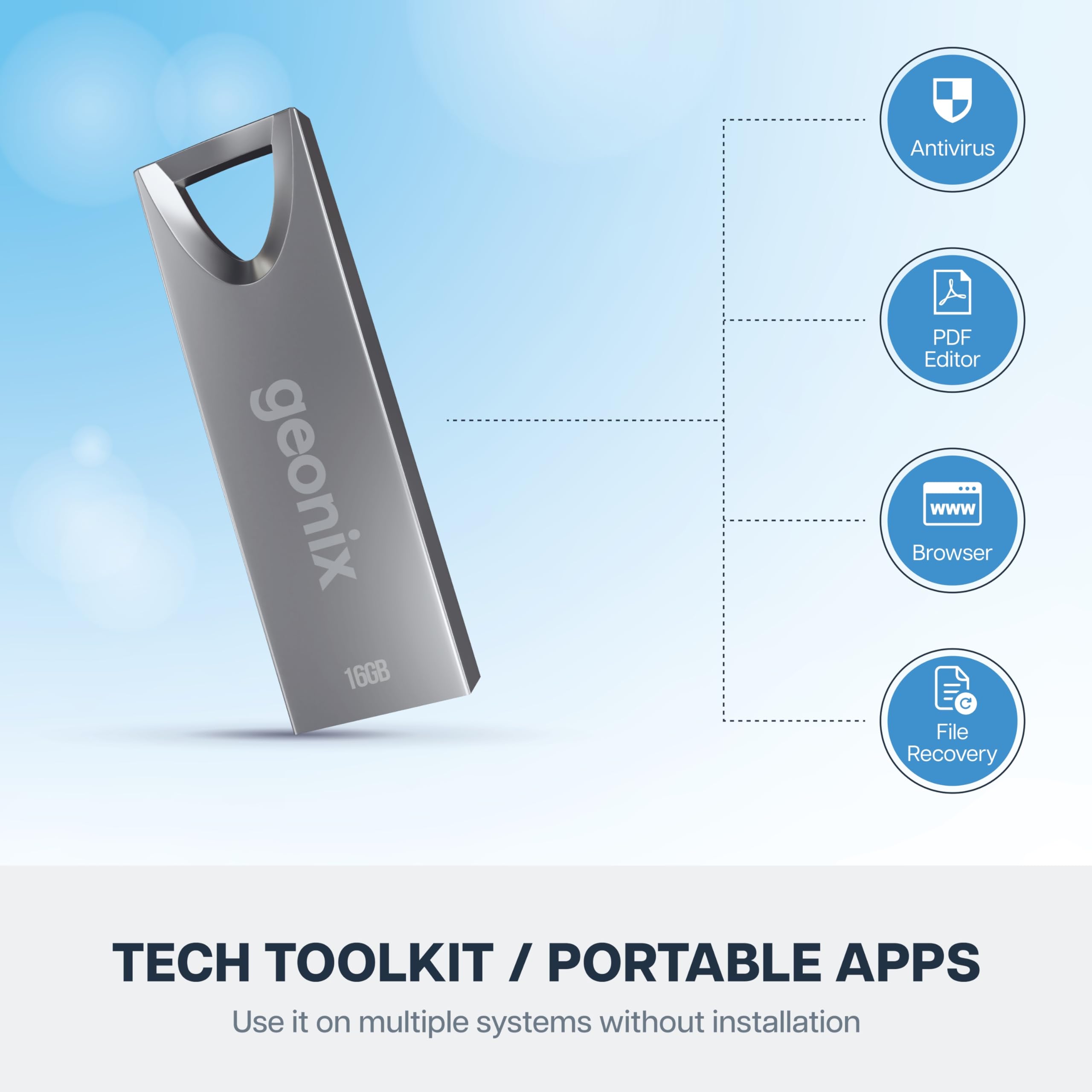 Geonix 16GB Pendrive - Silver with Keyring -4