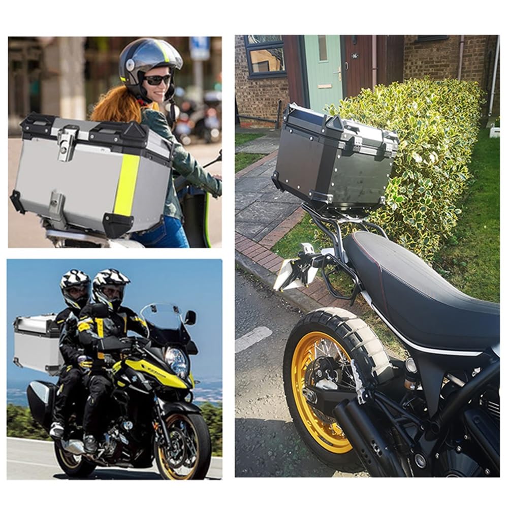 Top Case Universel Coffre De Moto, Aluminium Valise pour Moto avec Serrure De Sécurité 36/45/55/65/80/100L pour Moto Scooter Luggage Quad(Noir,100L)