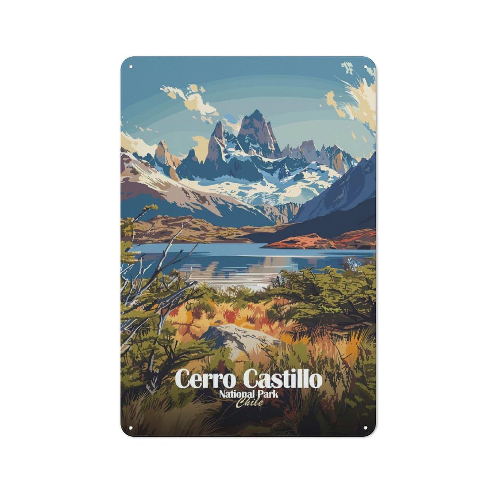 Junmoney Cerro Castillo National Park Chile Metal Wall Sign 30X20cm, Rustic Classic Pub Decor For Cafe, Pub, Workshop Or Home Bar
