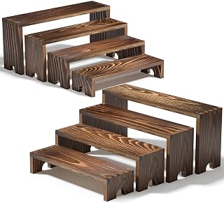 Vecxoty 2 Set Wooden Tiered Risers Display Stands - Stackable 4-Tier Cupcake Stands for Vendor Events, Farmhouse Dessert Table, Parties (12-9.6IN)
