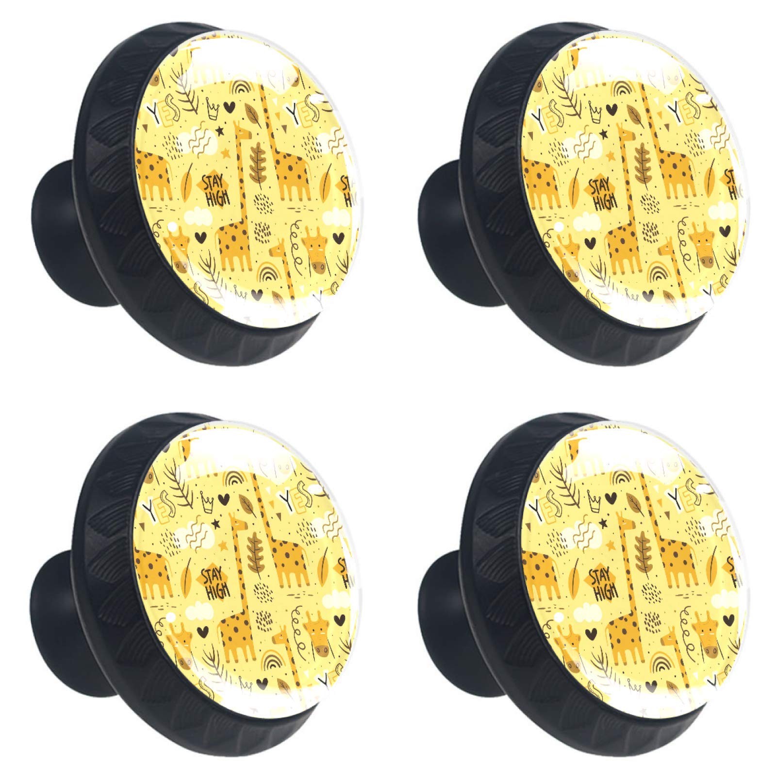 Boutons de tiroir en verre pour réparer et relooker un meuble motif girafe jaune