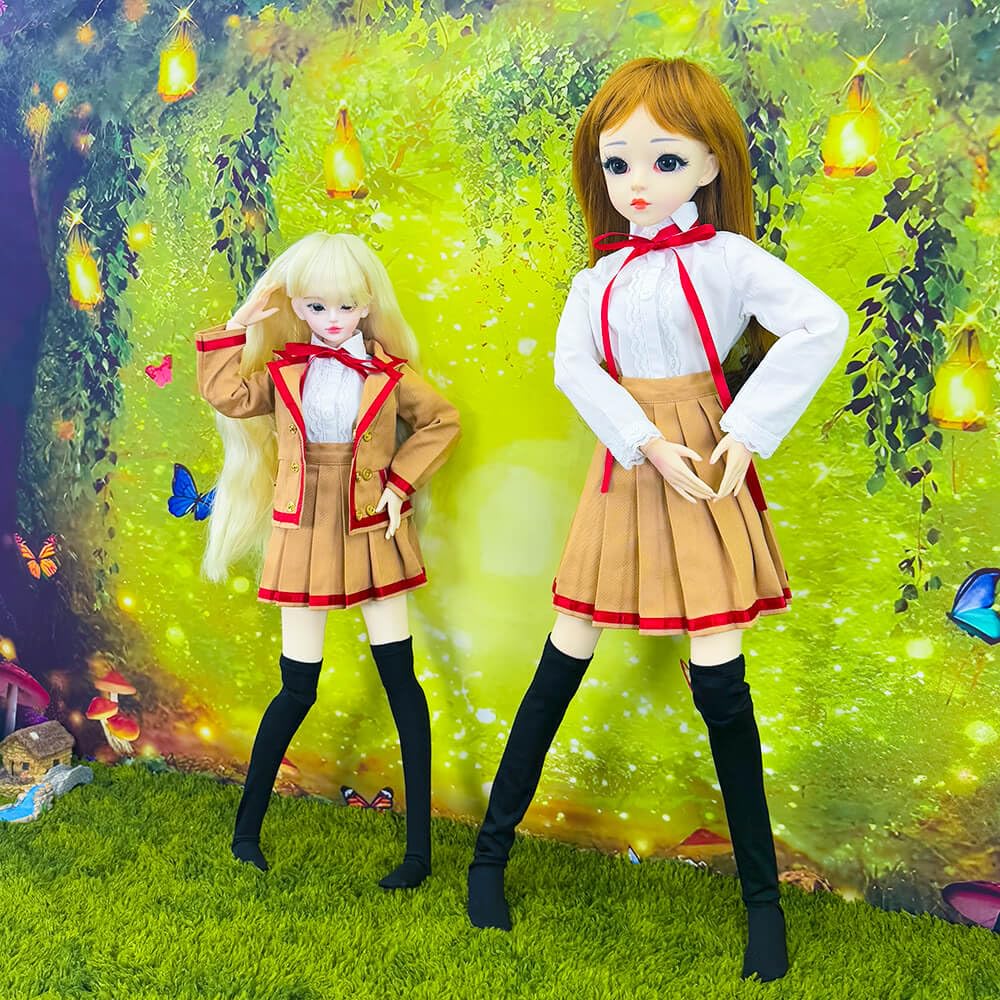 niannyyhouse 1/3 1/4 BJD vestiti per bambole kaki camicia bianca gonna plissettata calzini uniforme scolastica outfit accessori per bambole regalo per vestire (1/3BJD)