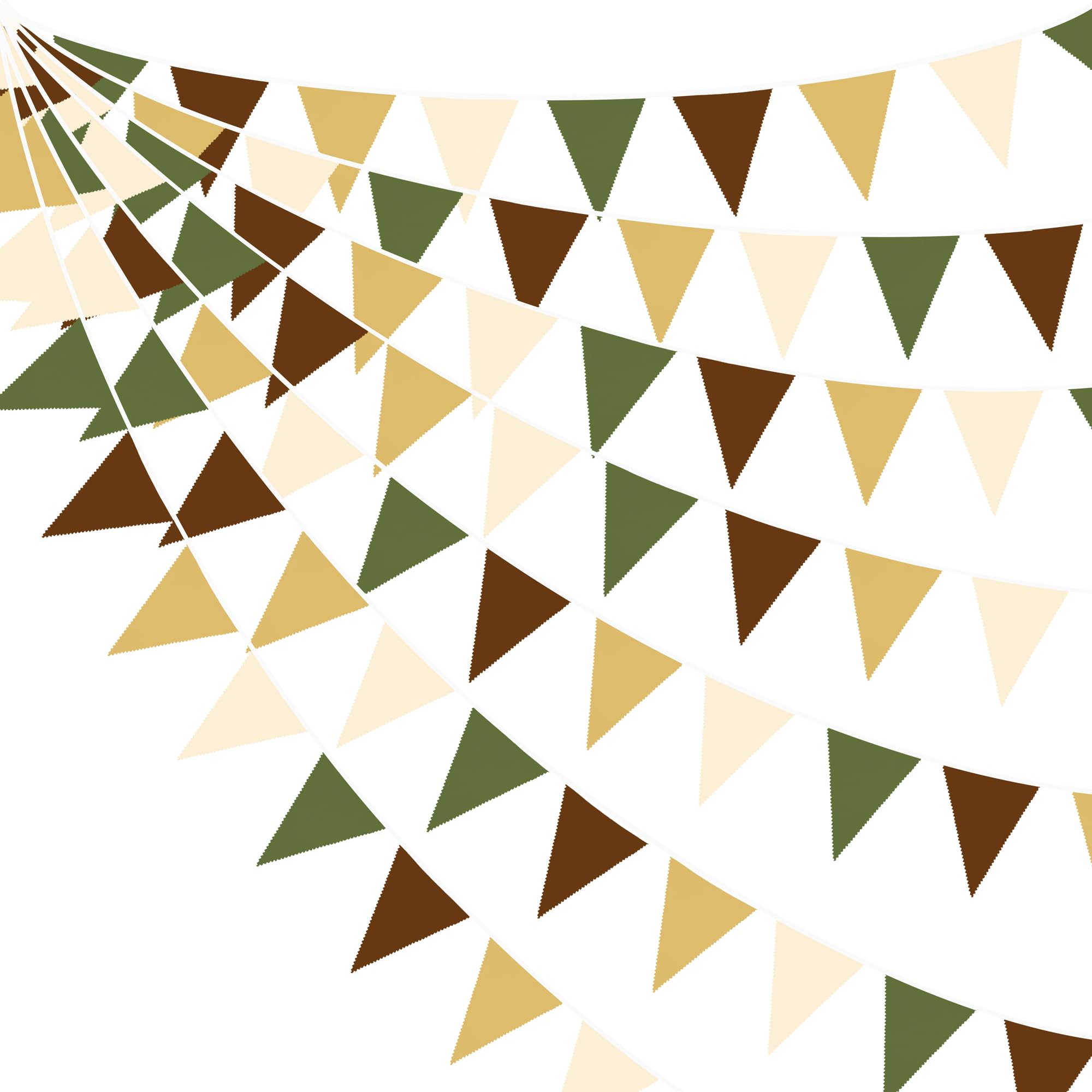Wald-Party-Dekorationen, 90 cm, olivgrün, hellbraun, cremefarben, neutrale Dreiecksflagge, Stoffbanner, Wimpelkette, Girlande, Luftschlangen für Geburtstag, Hochzeit, Babyparty, Dschungel, Safari,
