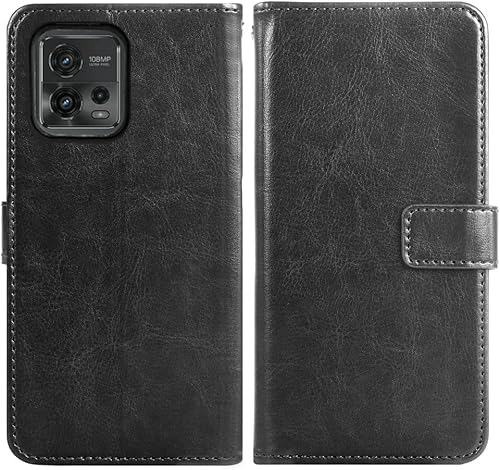 Miniatura 4 de Funda compatible con Motorola Moto G72 4G, protector de pantalla de vidrio templado y funda de cuero con tapa para tarjetas, accesorios para Negro