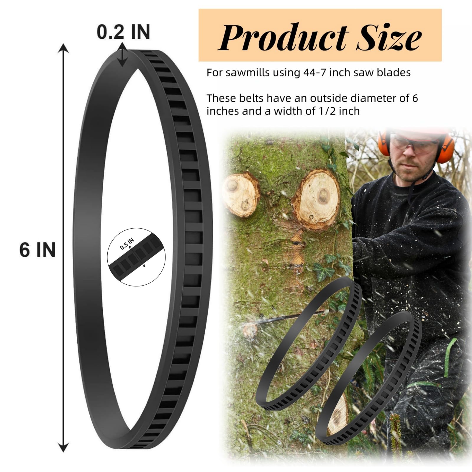 Lot de 2 scies à ruban en caoutchouc pour le travail du bois de 15,24 cm, scie à ruban compatible (15,2 cm, noir)