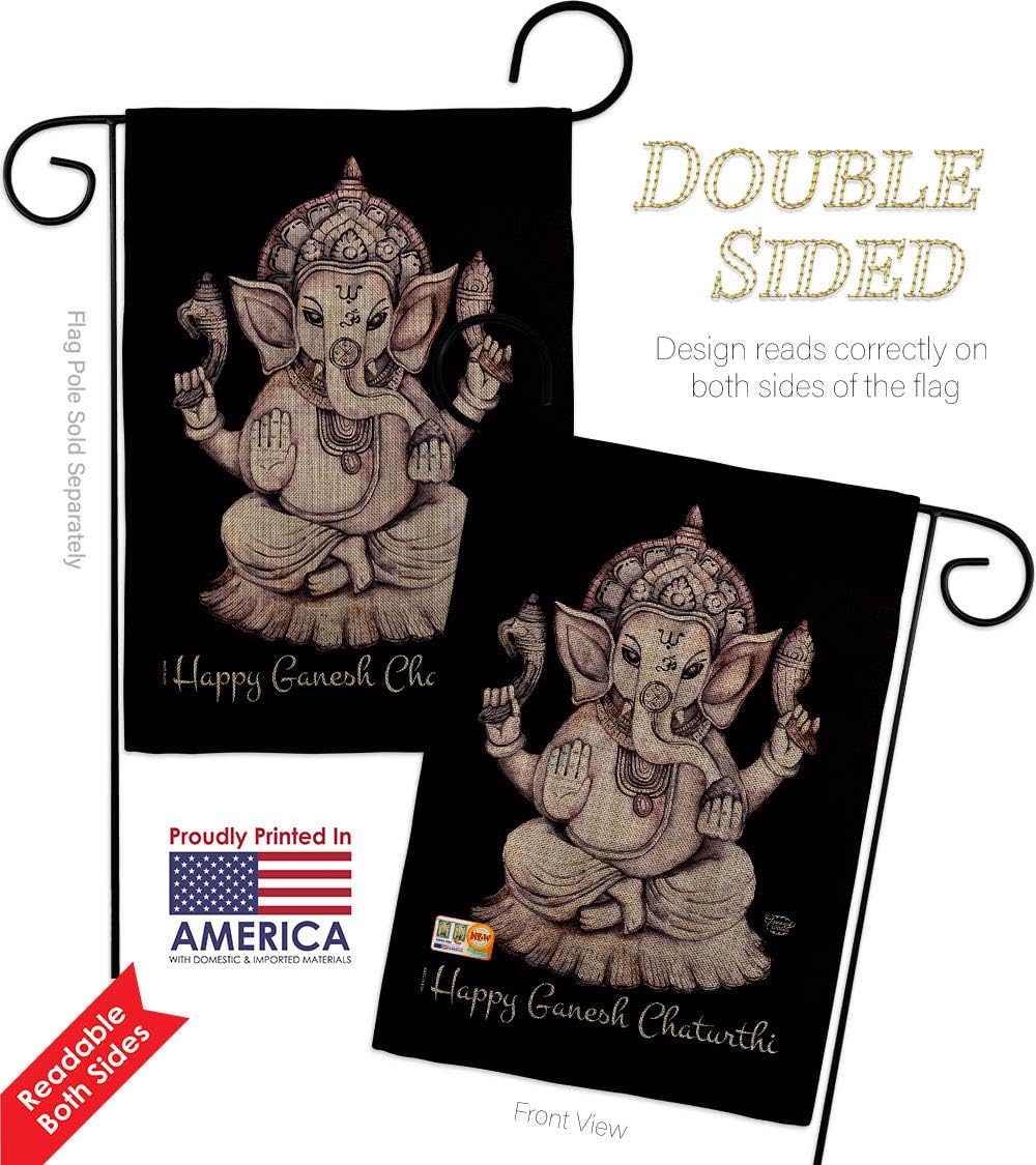 Ganesh Chaturthi Burlap Burlap Garden Flag Religious Vinayaka Chaturti Hindu Festival Chavathi Chouthi Ganeshotsav Small Decorative Gift Yard House Banner Double-Sided Made In USA 13 X 18.5