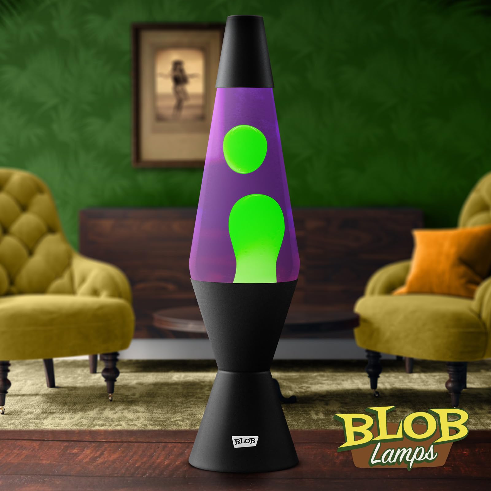 Blob Lamps Liquid Motion Lamp Vintage Green Wax Purple Liquid Matt Black Metal Base & Cap 14.5 Mood Lamp Light - Image 2