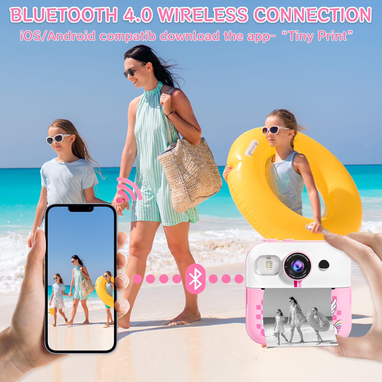 Macchina Fotografica Bambini Istantanea, 2,4 Pollici Digitale Fotocamera con 32GB TF Scheda e Carta Fotografica per Stampa, Regalo di Natale per Bambini 3-12 Anni
