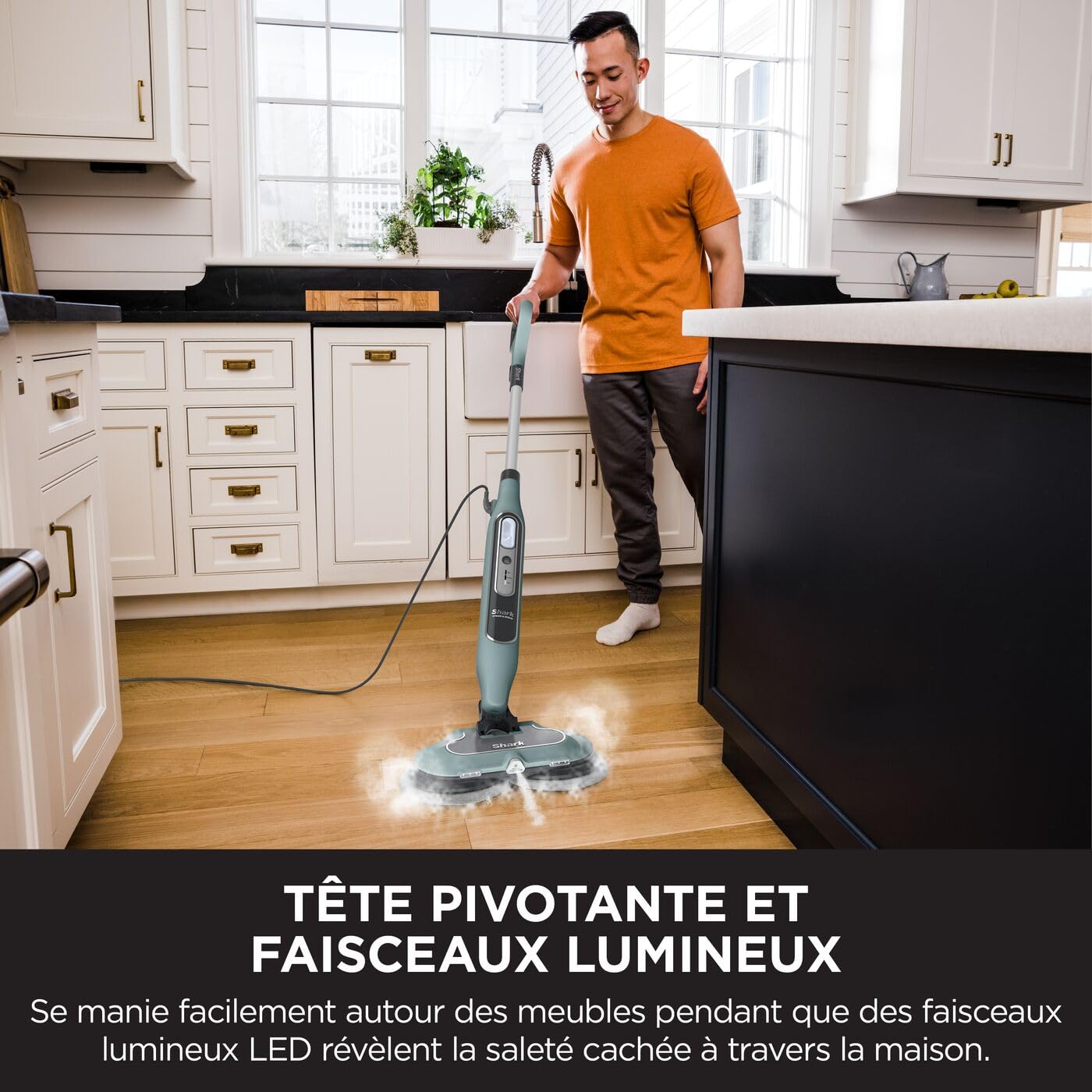 Shark balai vapeur automatique avec mode Steam Blaster, 6 lingettes microfibres, 3 réglages de vapeur, élimination des taches, pour tous les sols durs, cordon de 8 m, Vert sauge, S8201EUCP