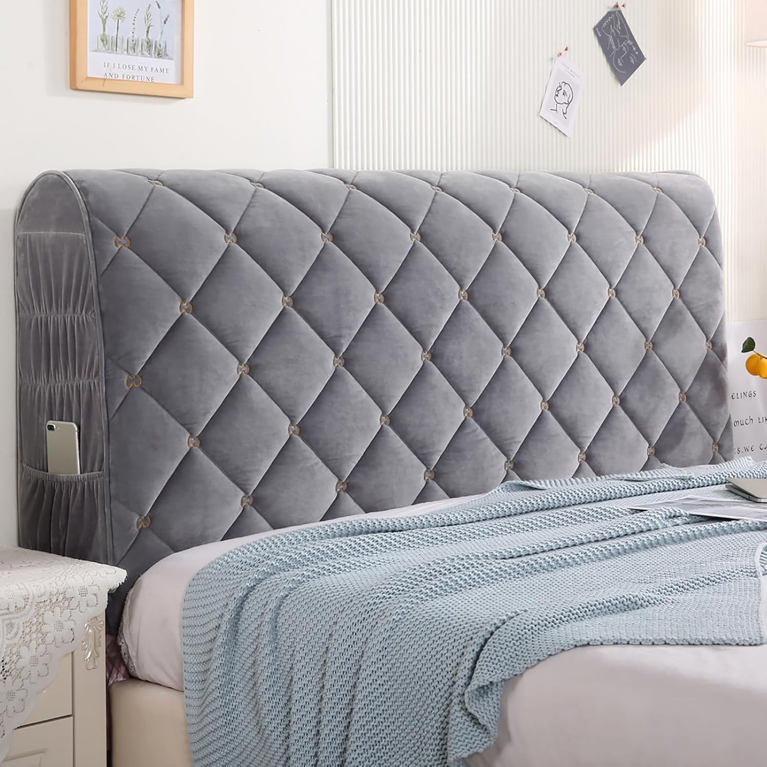 Thicken Headboard Cover, Universal Stretch Bed Headboard Cover for Full Queen Cal King Size, Washable Bed Headboard Slipcover Dustproof Protector Cover for Bed Headboard,Rose red,Queen:59.0in